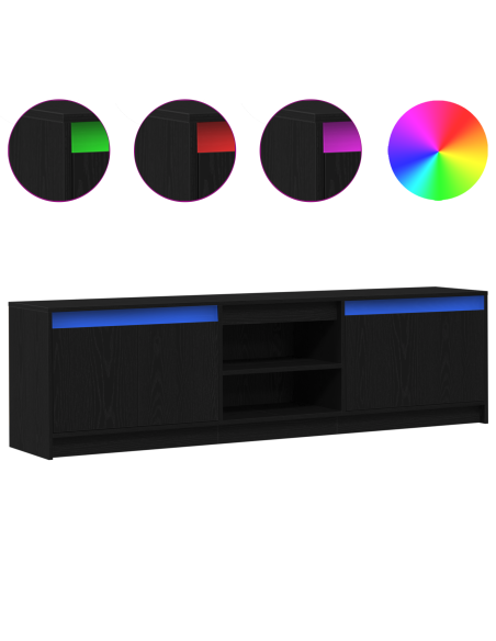 Mobile TV con luci a strisce a LED con archiviazione con porta Nero 182 x 34 x 50 cm