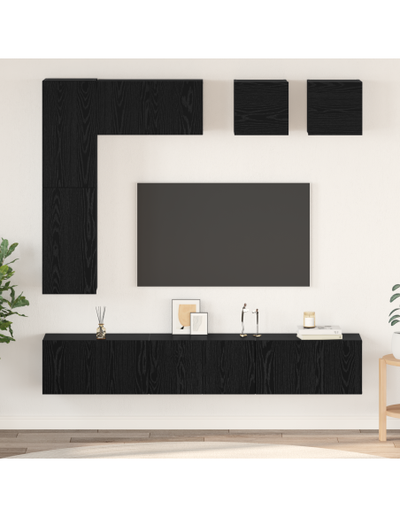 Set mobile TV 8 pcs Rovere nero Legno multistrato
