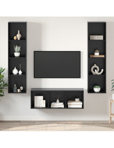 Set mobile TV 3 pcs Rovere Nero Legno multistrato