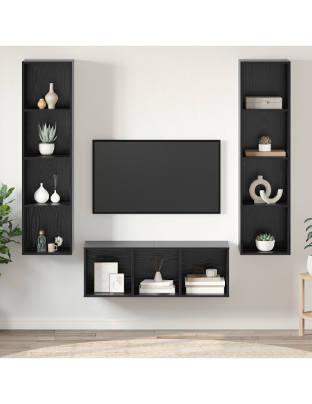 Set mobile TV 3 pcs Rovere Nero Legno multistrato