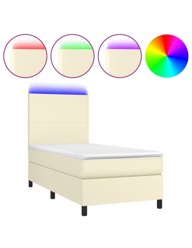 Giroletto a Molle con Materasso e LED Crema 90x200cm Similpelle