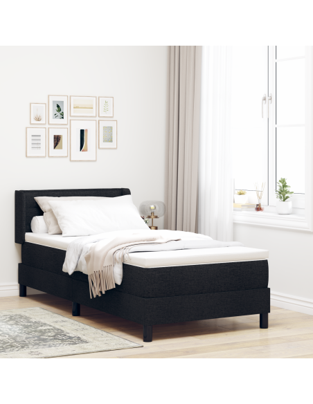 Letto a molle con testiera Nero 90 x 200 cm Tessuto e Schiuma