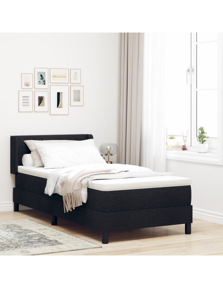 Letto a molle con testiera Nero 100 x 200 cm Tessuto e Schiuma