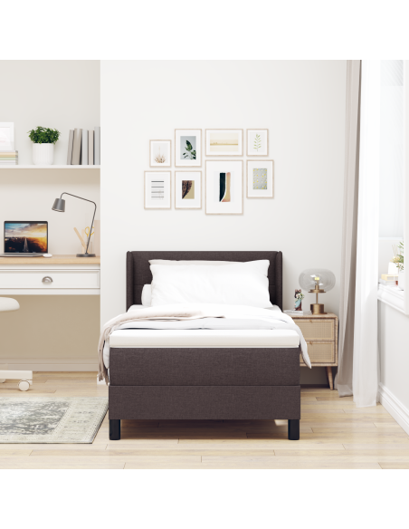 Letto a molle Marrone Scuro 100 x 200 cm Tessuto e Schiuma