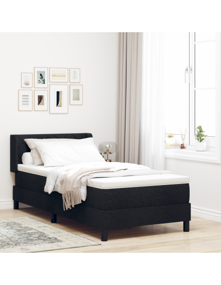 Letto a molle con testiera Nero 90 x 190 cm Tessuto e Schiuma