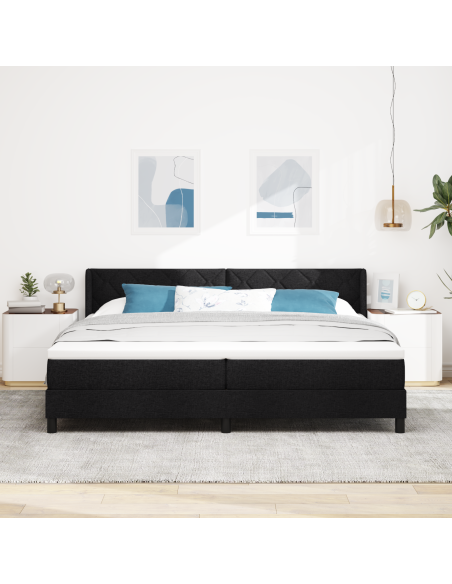 Letto a molle con testiera Nero 200 x 200 cm Tessuto e Schiuma