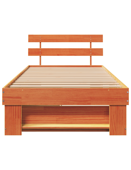Struttura del letto con cassetto con testiera con archiviazione Cera marrone 75 x 190 cm
