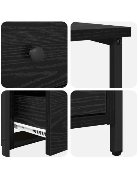 Armadio da Notte Rovere nero 30 x 60 x 60 cm Ferro e truciolato