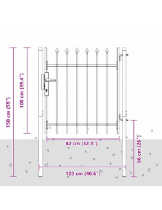 Cancello per recinzione con blocco Grigio 103 x 150 cm