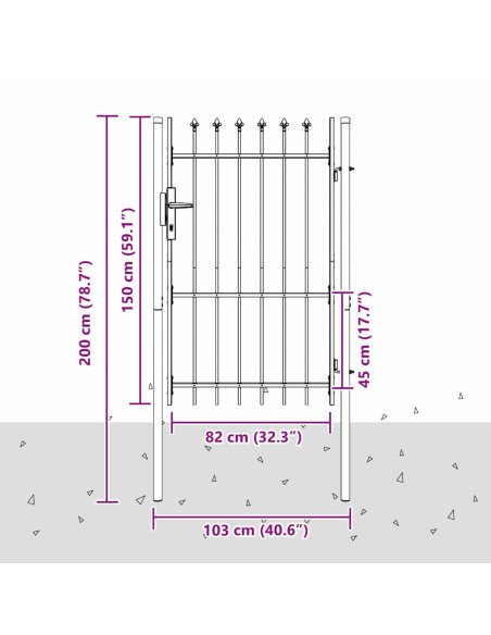 Cancello per recinzione con blocco Grigio 103 x 200 cm