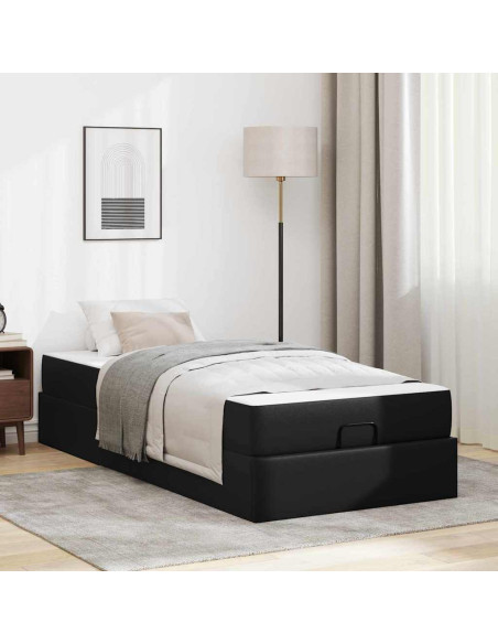 Struttura letto con materasso Nero 90 x 190 cm Pelle sintetica