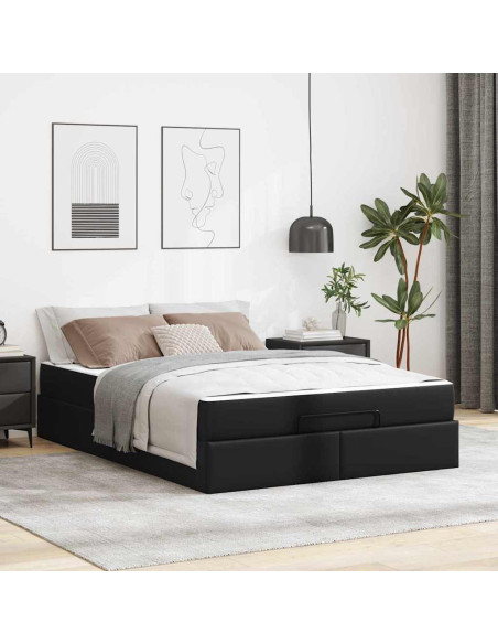 Struttura letto con materasso Nero 160 x 200 cm Pelle sintetica