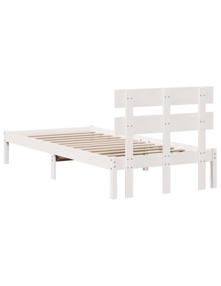 Struttura Letto con Testiera Bianca 90x190 cm Legno Massello di Pino