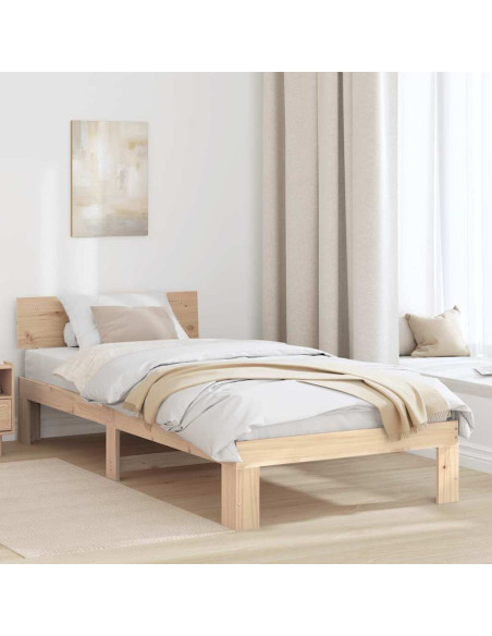 Struttura letto con testiera 75x190 cm in legno massello di pino