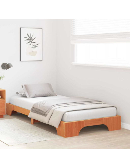 Struttura letto in Legno di Pino Massiccio, Colore Marrone Cerato, 100x200 cm
