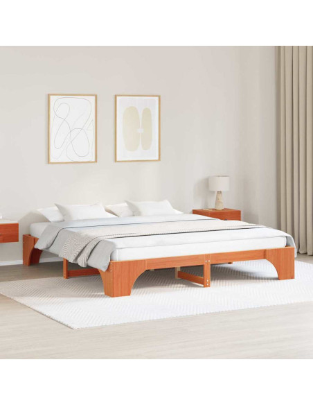 Struttura Letto Marrone Cerato 200x200 cm in Legno di Pino Massello
