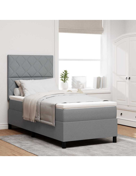 Letto Molle con materasso e luce LED grigia, 90 x 200 cm, tessuto