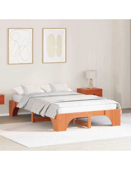 Letto in Legno Massello di Pino Colore Marrone Cerato 120x190 cm