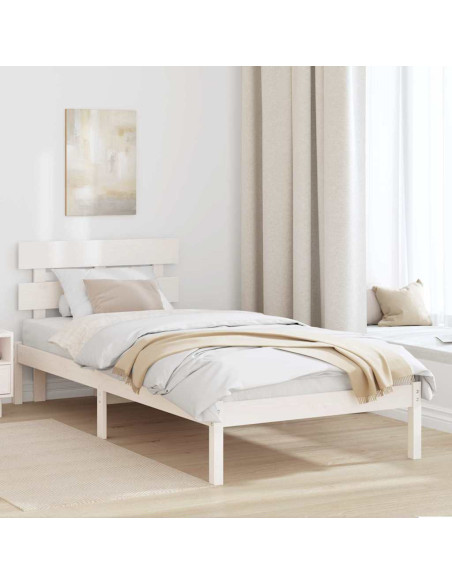 Struttura Letto con Testiera Bianca 90x190 cm Legno Massello di Pino