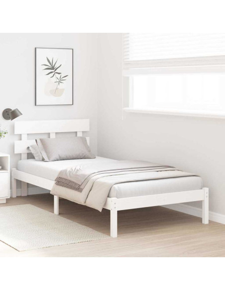 Struttura Letto con Testiera Bianca 90x190 cm Legno Massello di Pino