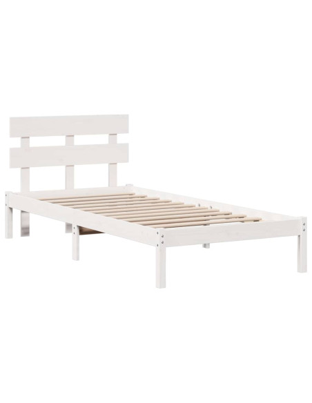 Struttura Letto con Testiera Bianca 90x190 cm Legno Massello di Pino