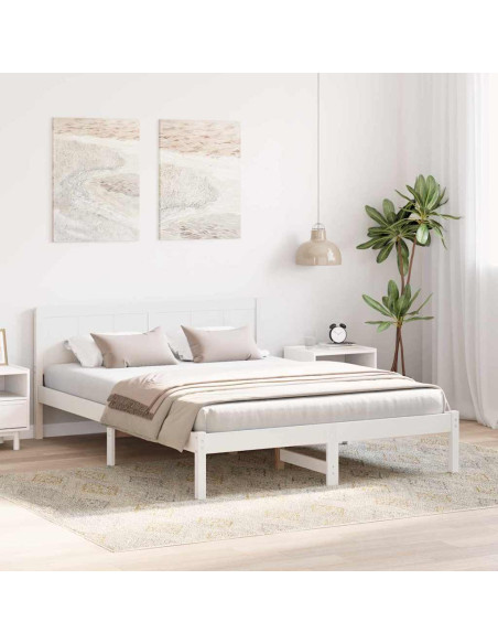 Letto Matrimoniale Bianco in Legno Bianco Legno 160 x 200 cm Durevole