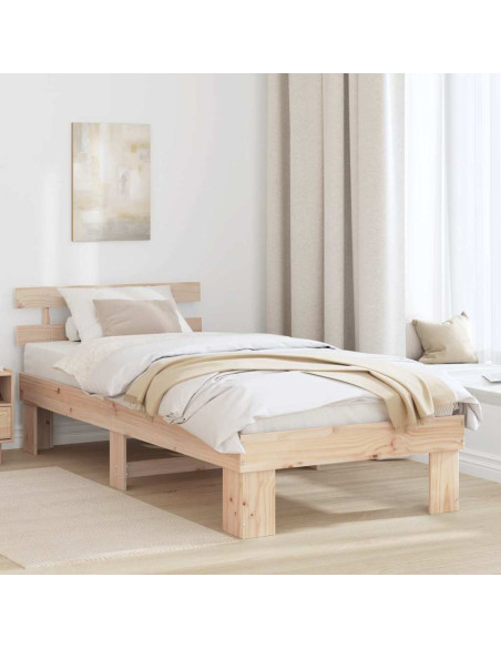 Struttura Letto con Testiera 75x190 cm in Legno Massello di Pino