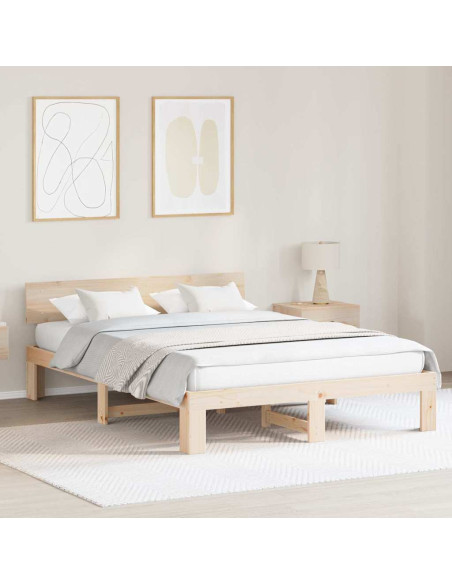 Struttura Letto con Testiera 140x200 cm Legno Massello di Pino