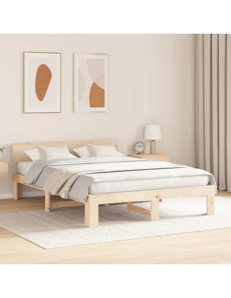 Struttura Letto con Testiera 140x200 cm Legno Massello di Pino