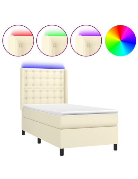 Giroletto a Molle con Materasso e LED Crema 100x200 cm