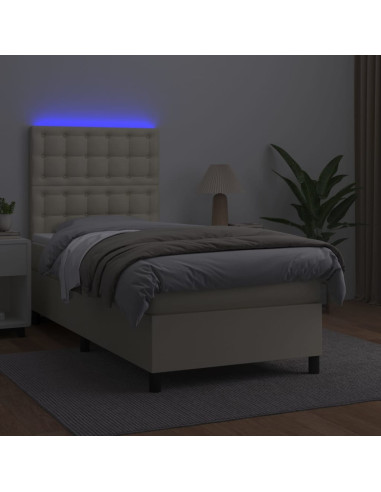 Giroletto a Molle con Materasso e LED Crema 100x200 cm