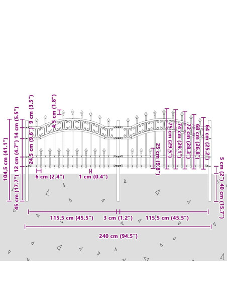 Recinzione per Giardino Grigio 240 x 118 cm