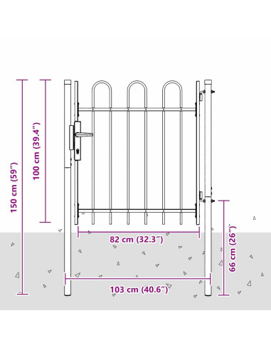 Cancello per recinzione con blocco Grigio 103 x 150 cm