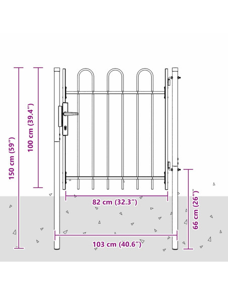 Cancello per recinzione con blocco Grigio 103 x 150 cm