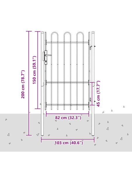 Cancello per recinzione con blocco Grigio 103 x 200 cm