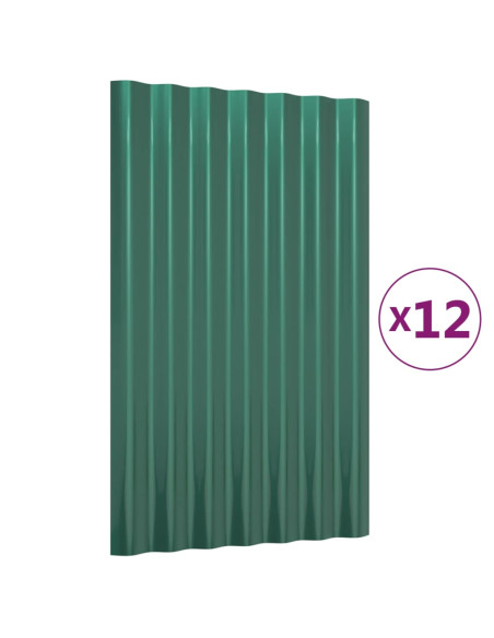 Pannelli Tetto 12pz Acciaio Verniciato a Polvere Verde 60x36 cm
