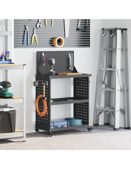 Carrello per Attrezzi con lo scaffale Nero 65 x 35 x 111 cm