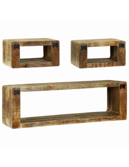 Set mobile TV 3 Pezzi Legno Massello Mango Grezzo