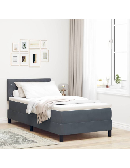 Letto Box Spring con Materasso & LED Grigio Scuro 90x190 cm Velluto