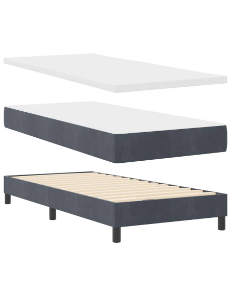 Letto Box Spring con Materasso & LED Grigio Scuro 90x190 cm Velluto