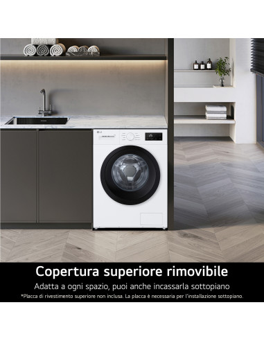 LG F4NA10S8NWK Lavatrice slim 8kg, Classe A, 1400 giri, Programma igiene con vapore, Top rimovibile, White
