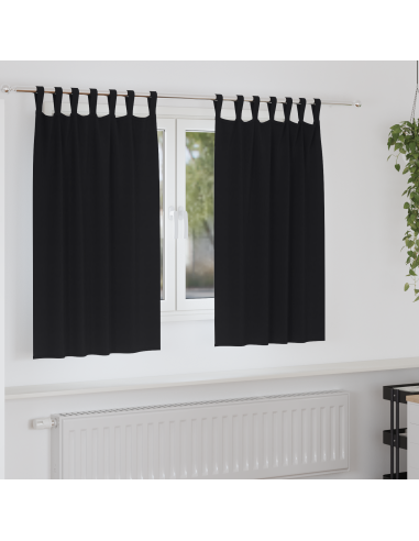 Tende Blackout con Anelli 2 pcs Nero 140 x 140 cm Poliestere
