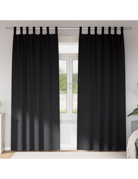 Tende Blackout con Anelli 2 pcs Nero 225 x 140 cm Poliestere