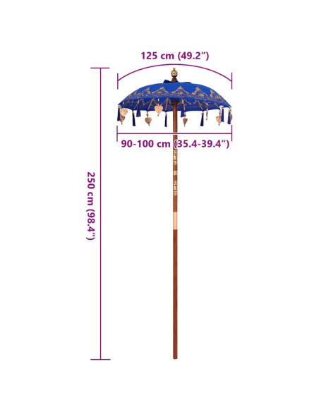 Parasol Balinese Altro Blu x 260 cm Cotone e legno massello