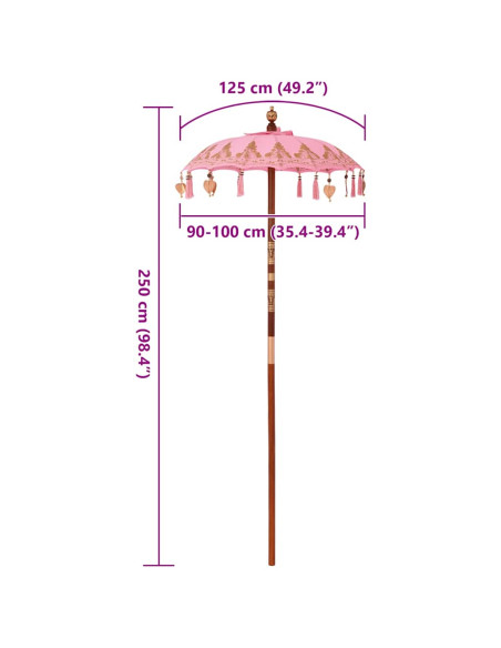Parasol Balinese Altro Rosa x 260 cm Cotone e legno massello