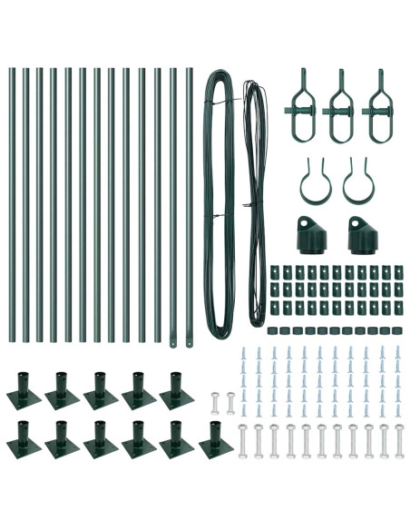 Set di pali per recinzione con basi 13 pcs Verde Ø32mm 70 cm