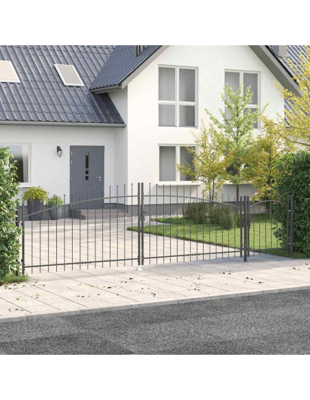 Cancello da Giardino con Punta a Lancia Grigio 100x500 cm in Acciaio