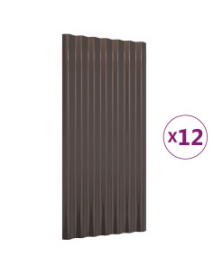 Pannelli Tetto 12pz Acciaio Verniciato Polvere Marrone 80x36 cm 2