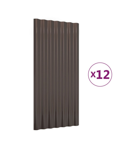 Pannelli Tetto 12pz Acciaio Verniciato Polvere Marrone 80x36 cm