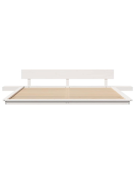 Struttura Letto Piattaforma con Tavolini Comodini Bianca 180x200cm Legno Massello